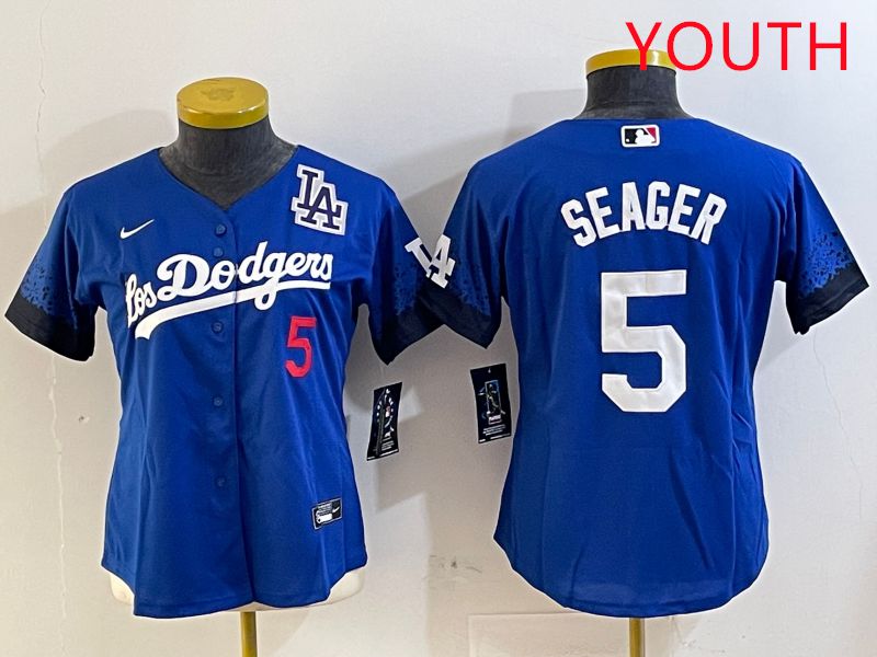 Youth Los Angeles Dodgers 5 Seager Blue City Edition 2025 Nike MLB Jersey style 7